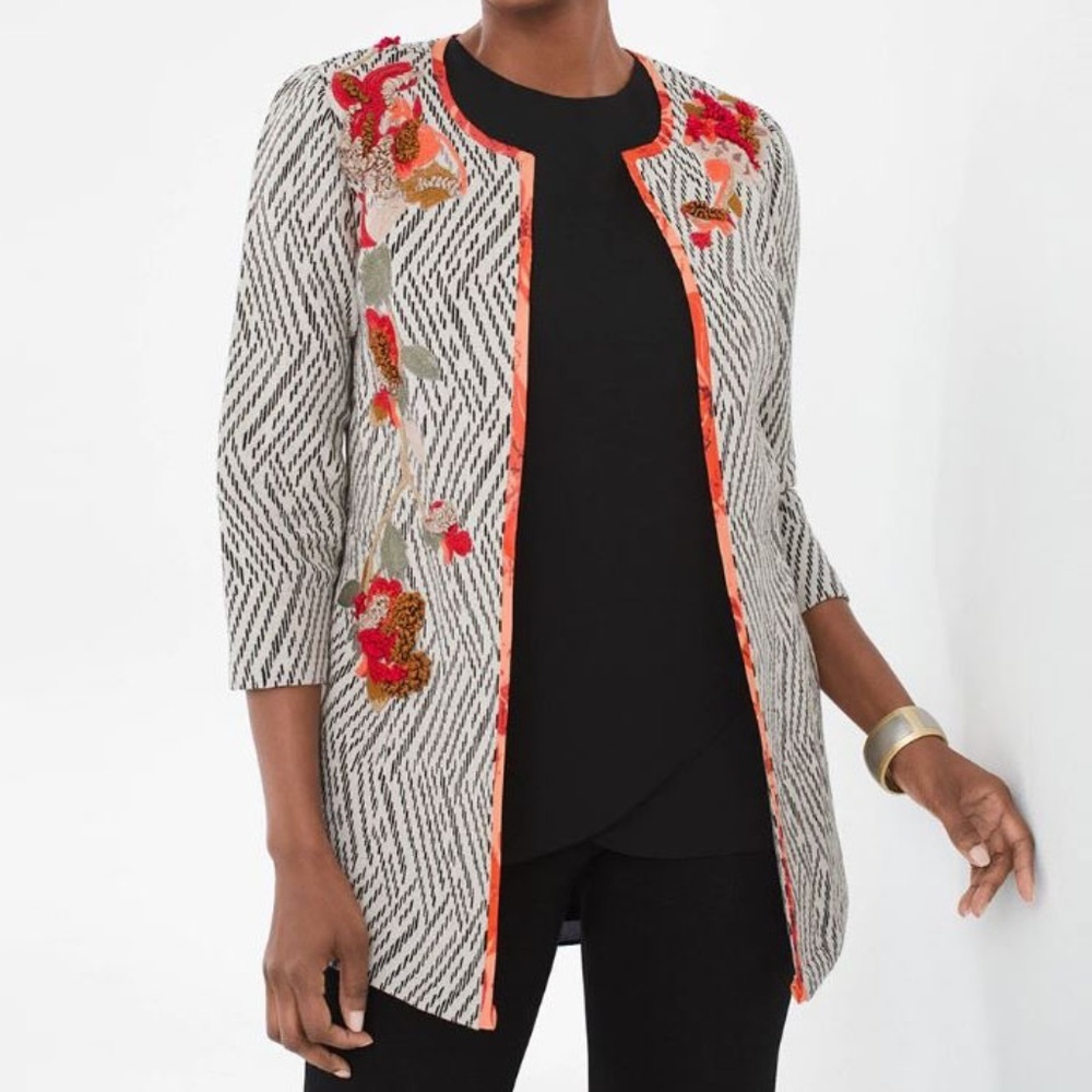 Chico's Artisan Printed Trim Applique Jacket